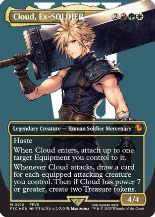 Cloud, Ex-SOLDIER (Borderless) (Surge Foil) 210 card from Commander: FINAL FANTASY