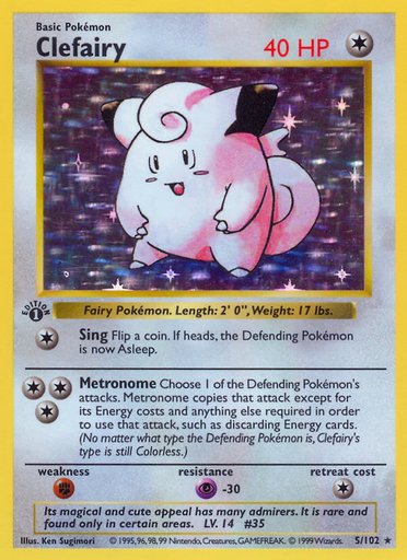 Clefairy 005/102 card from Base Set (Shadowless)