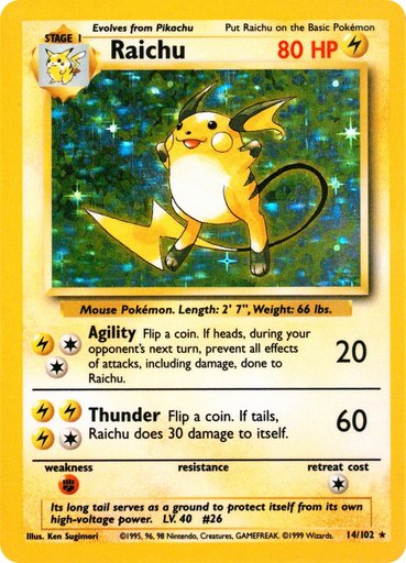 Raichu 014/102 card from Base Set (Shadowless)