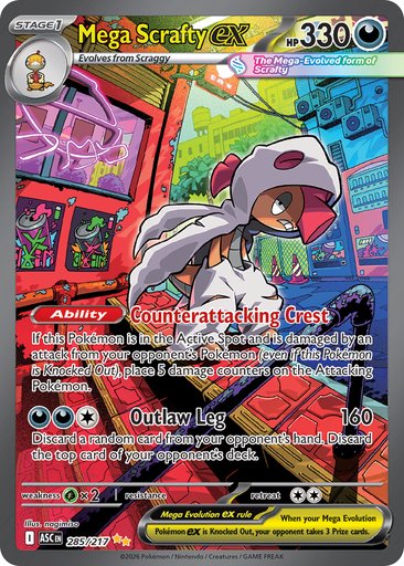 Mega Scrafty ex 285/217 card from ME: Ascended Heroes