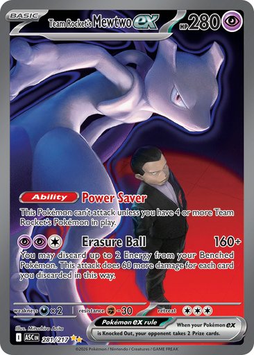Team Rocket's Mewtwo ex 281/217 card from ME: Ascended Heroes