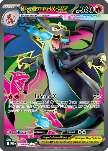 Mega Charizard X ex 109/094 card from ME02: Phantasmal Flames