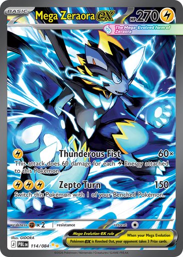 Mega Zeraora ex 114/084 card from ME05: Pitch Black