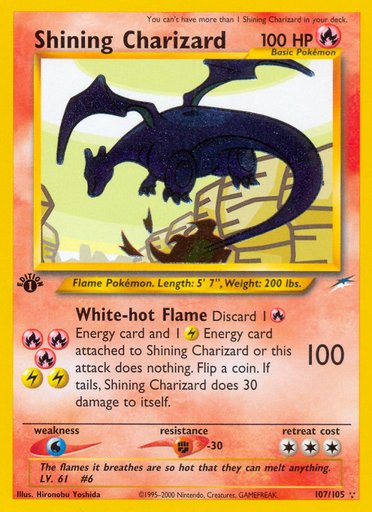 Shining Charizard 107/105 card from Neo Destiny