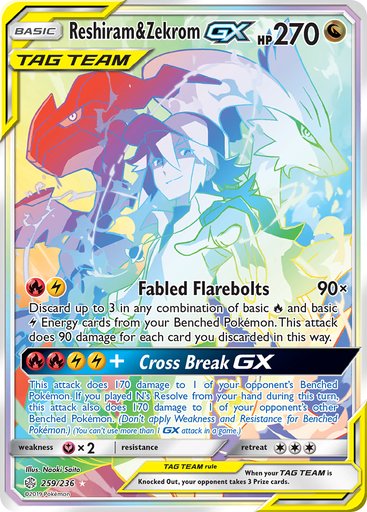Reshiram & Zekrom GX (Secret) 259/236 card from SM - Cosmic Eclipse