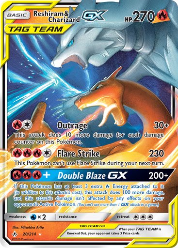 Reshiram & Charizard GX 20/214 card from SM - Unbroken Bonds