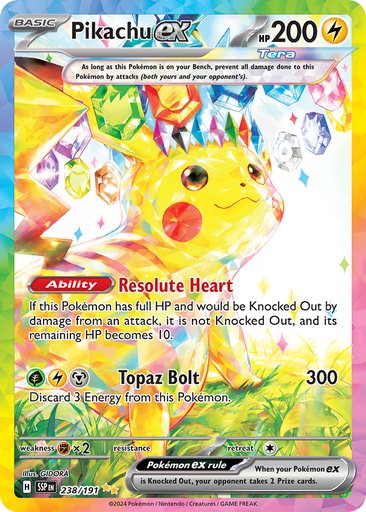 Pikachu ex 238/191 card from SV08: Surging Sparks