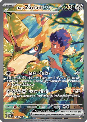 Hop's Zacian ex 186/159 card from SV09: Journey Together