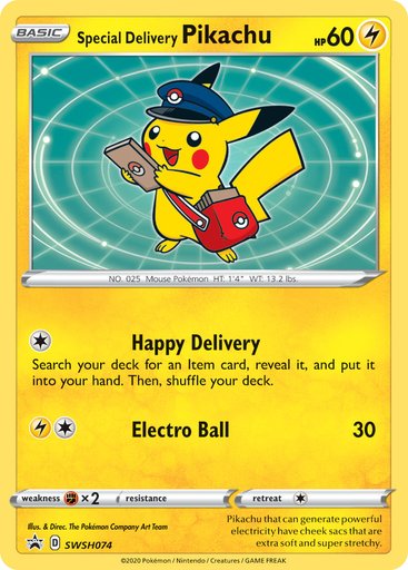 Special Delivery Pikachu SWSH074 card from SWSH: Sword & Shield Promo Cards
