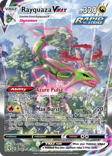 Rayquaza VMAX (Alternate Art Secret) 218/203 card from SWSH07: Evolving Skies