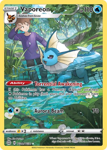 Vaporeon TG02/TG30 card from SWSH09: Brilliant Stars Trainer Gallery